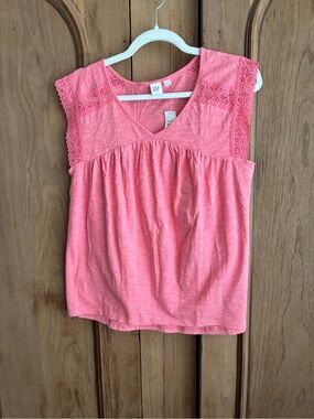 GAP Coral Pink Lace-Trim V-Neck Tank